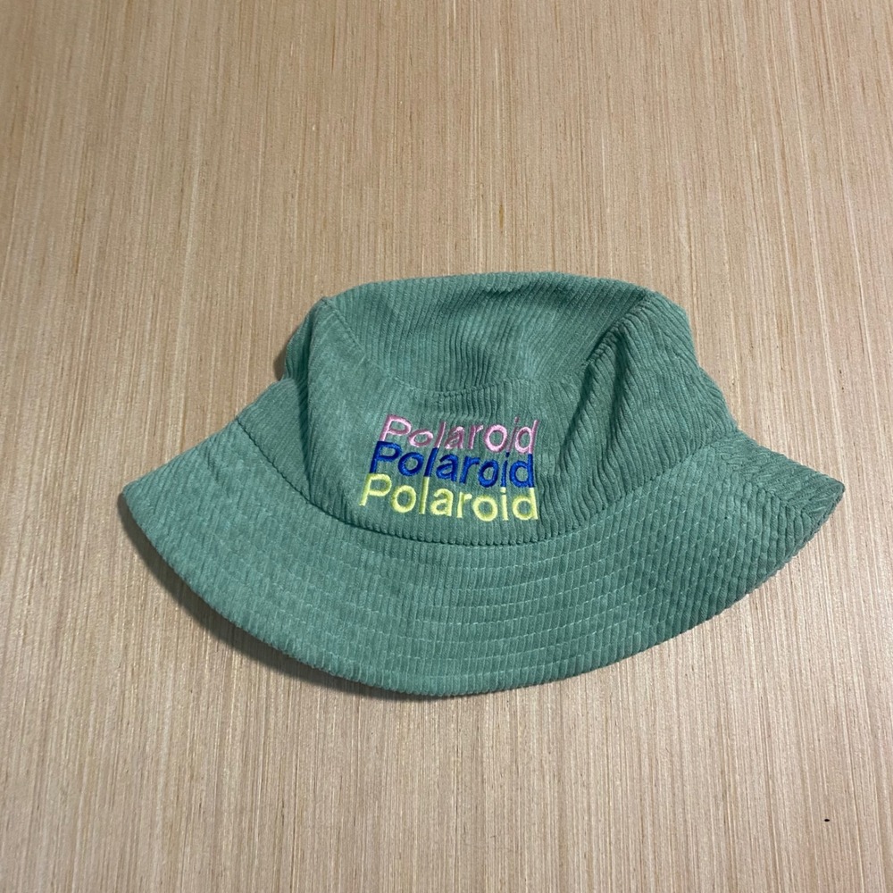 Polaroid Sage Green Corduroy Bucket Hat Embroidered Logo Retro Streetwear Hat